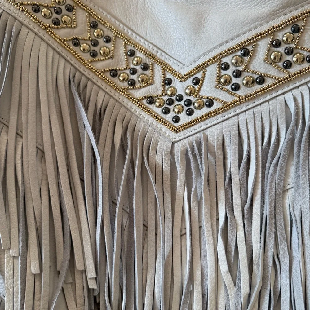 ASH boho White 100% leather Fringe Shoulder Bag/Crossbody - Picture 2 of 10